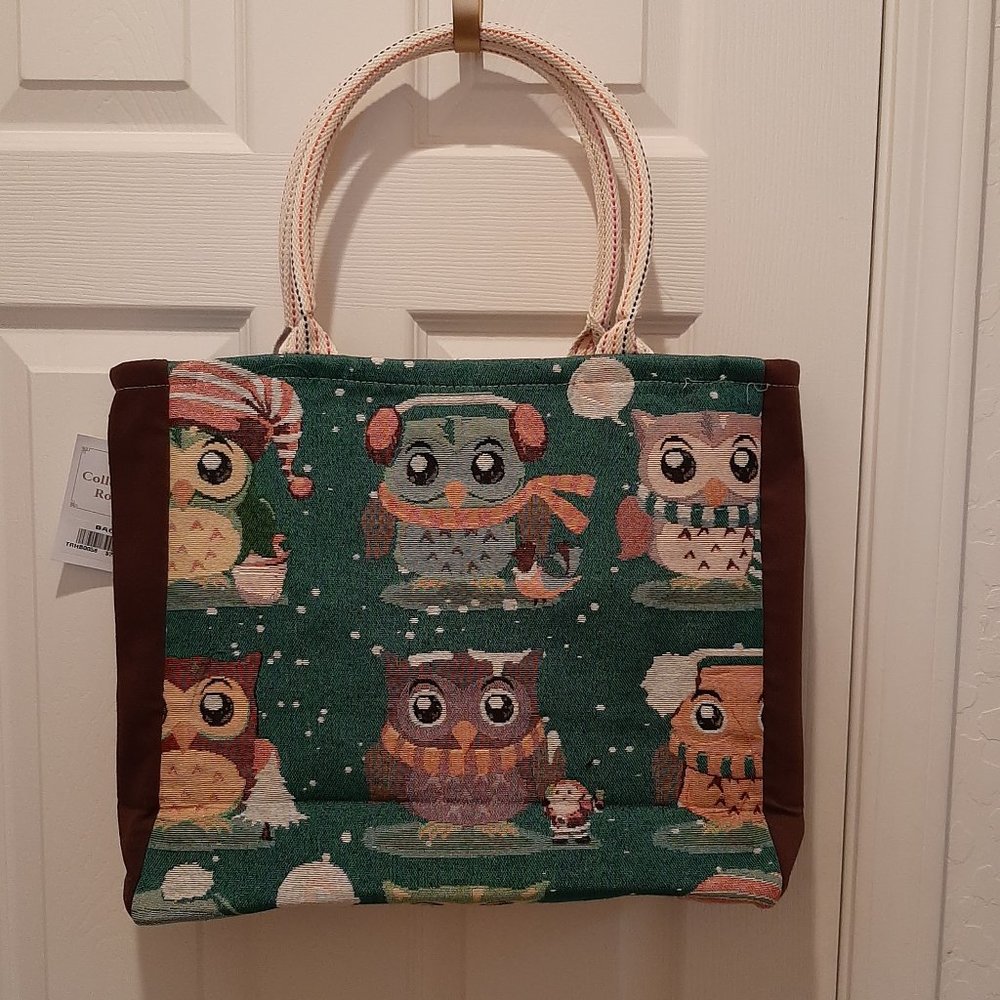 CLEARANCE Christmas Owl Canvas Zippered Tote